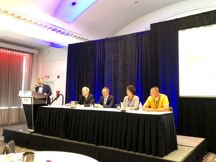 Ben Shaberman (far left), Senior Director of Scientific Outreach and Community Engagement for Foundation Fighting Blindness moderates a four-member panel discussion in a session called “All About Clinical Trials” at the LCA Family Conference in July in Philadelphia.