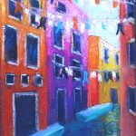 colorful pastel of venetian canal